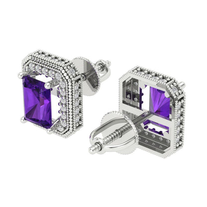 2.44cttw Amethyst Gold-Plated 925 Silver Screw Back Stud Earrings