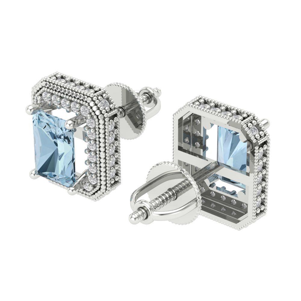 2.44cttw Aquamarine Gold-Plated 925 Silver Screw Back Stud Earrings
