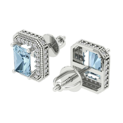 2.44cttw Aquamarine Gold-Plated 925 Silver Screw Back Stud Earrings