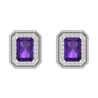 2.44cttw Amethyst Gold-Plated 925 Silver Screw Back Stud Earrings