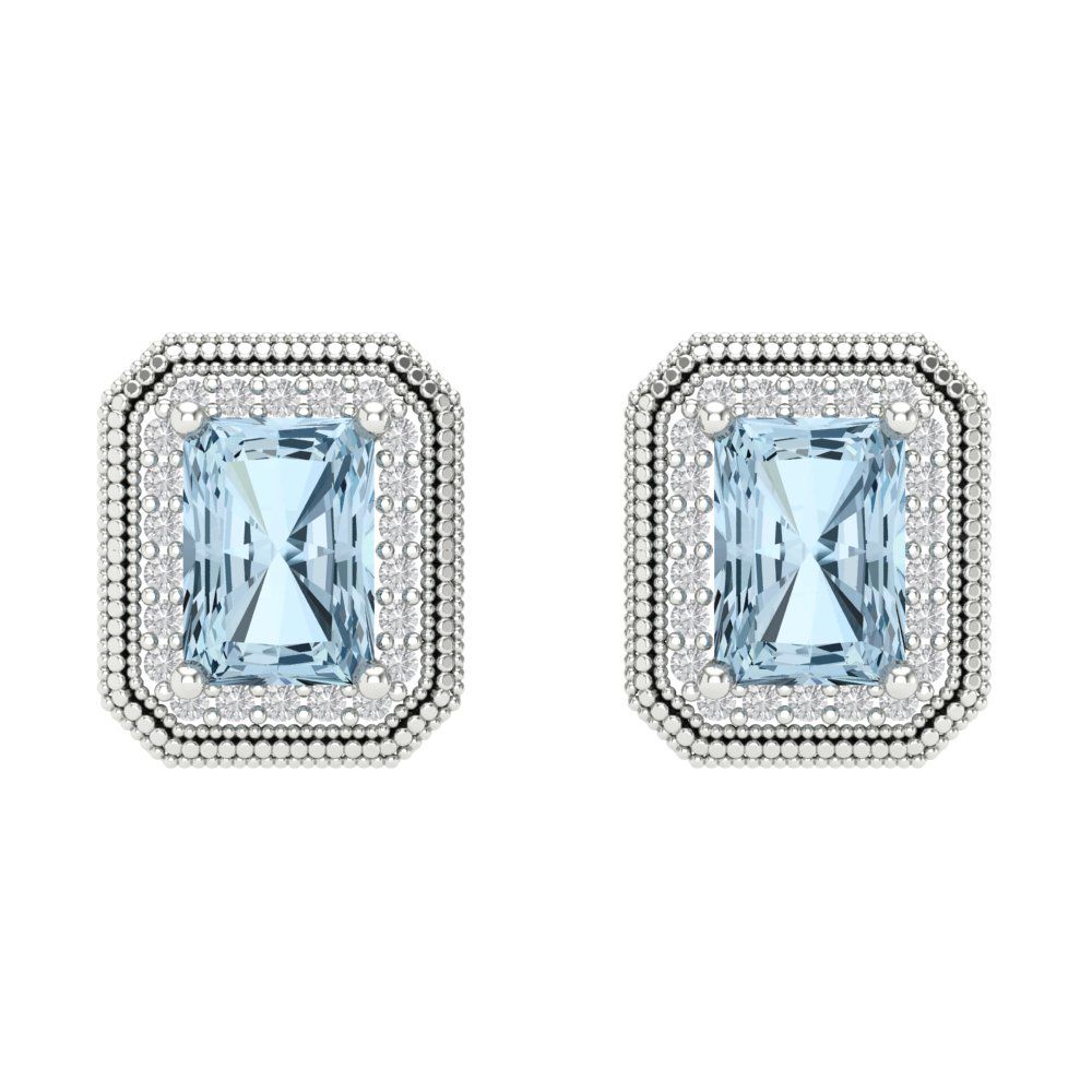 2.44cttw Aquamarine Gold-Plated 925 Silver Screw Back Stud Earrings