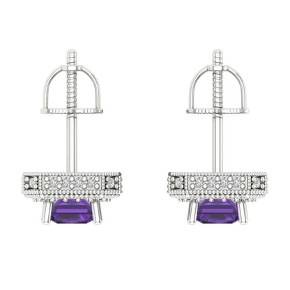 2.44cttw Amethyst Gold-Plated 925 Silver Screw Back Stud Earrings
