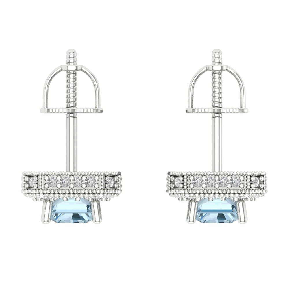 2.44cttw Aquamarine Gold-Plated 925 Silver Screw Back Stud Earrings
