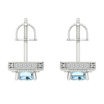 2.44cttw Aquamarine Gold-Plated 925 Silver Screw Back Stud Earrings