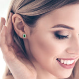 2.44 ct Brilliant Emerald Cut Halo Studs Simulated Emerald Stone White Gold Earrings Screw back