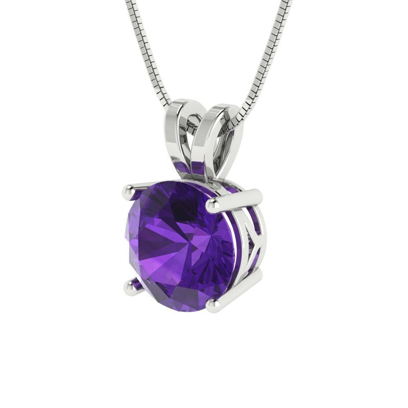 2.5 ct Brilliant Round Cut Solitaire Natural Amethyst Stone White Gold Pendant with 18" Chain