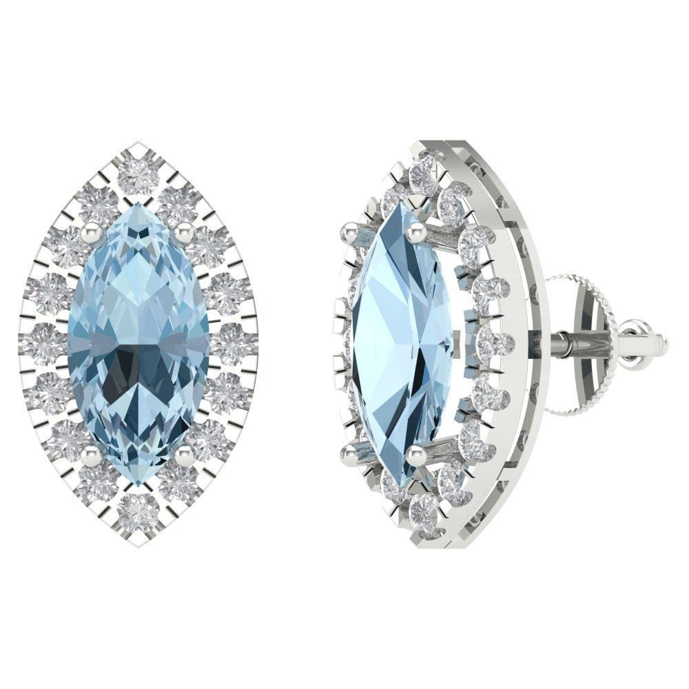 3.8cttw Aquamarine Gold-Plated 925 Silver Screw Back Stud Earrings