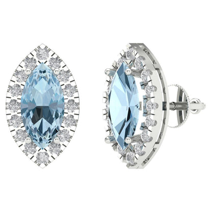 3.8cttw Aquamarine Gold-Plated 925 Silver Screw Back Stud Earrings