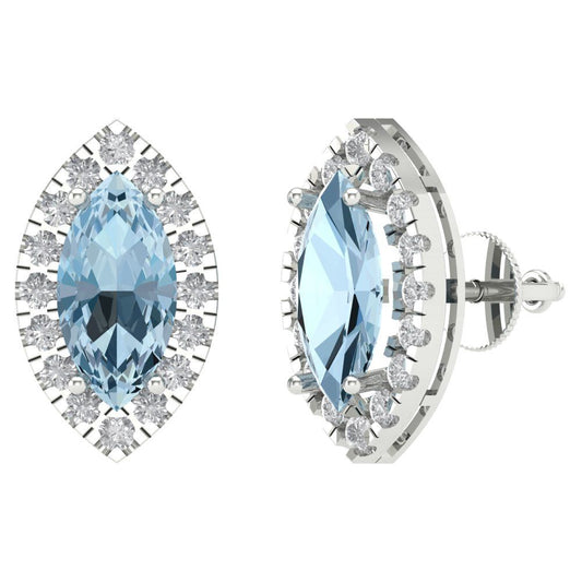 3.8cttw Aquamarine Gold-Plated 925 Silver Screw Back Stud Earrings