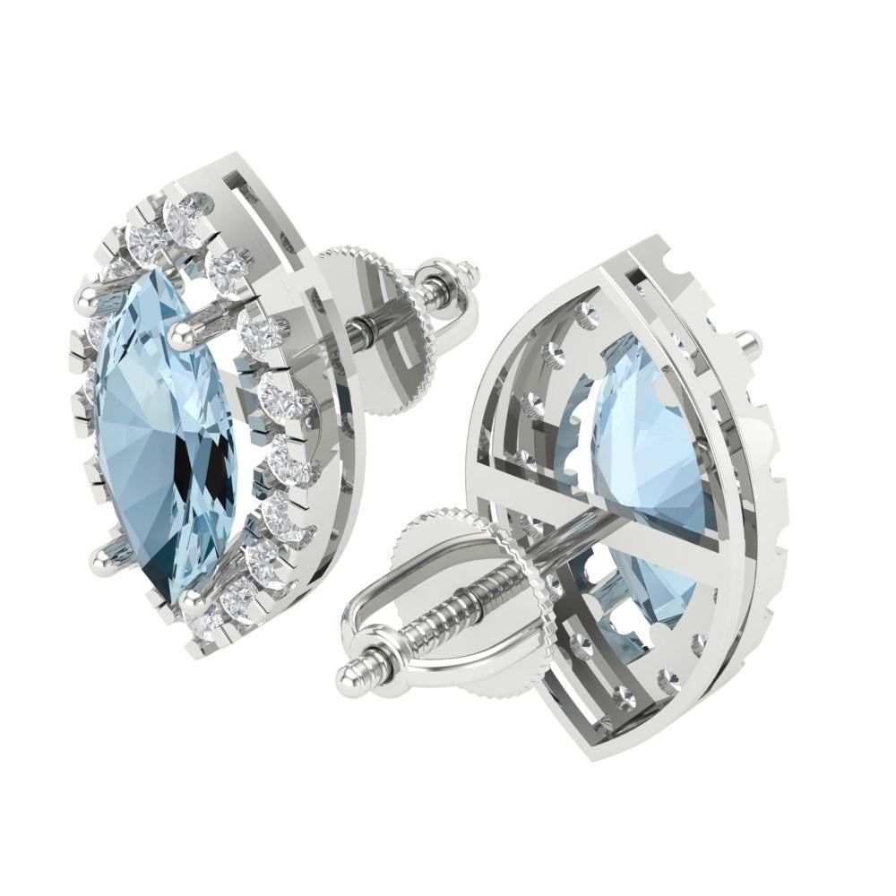 3.8cttw Aquamarine Gold-Plated 925 Silver Screw Back Stud Earrings