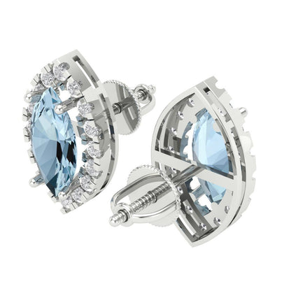 3.8cttw Aquamarine Gold-Plated 925 Silver Screw Back Stud Earrings