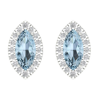 3.8cttw Aquamarine Gold-Plated 925 Silver Screw Back Stud Earrings