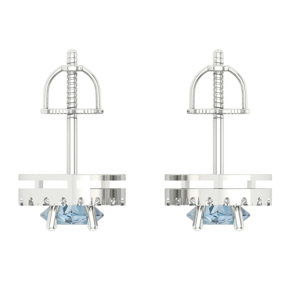 3.8cttw Aquamarine Gold-Plated 925 Silver Screw Back Stud Earrings
