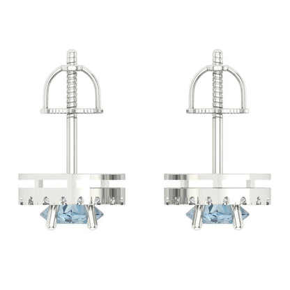 3.8cttw Aquamarine Gold-Plated 925 Silver Screw Back Stud Earrings