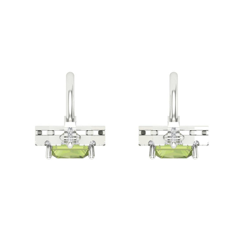 5.8 ct Brilliant Emerald Cut Halo Drop Dangle Natural Peridot Stone White Gold Earrings Lever Back