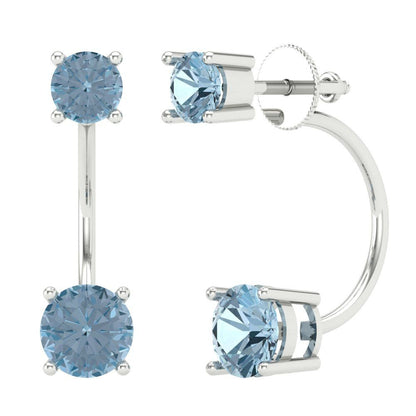 3cttw Aquamarine Gold-Plated 925 Silver Screw Back Stud Earrings