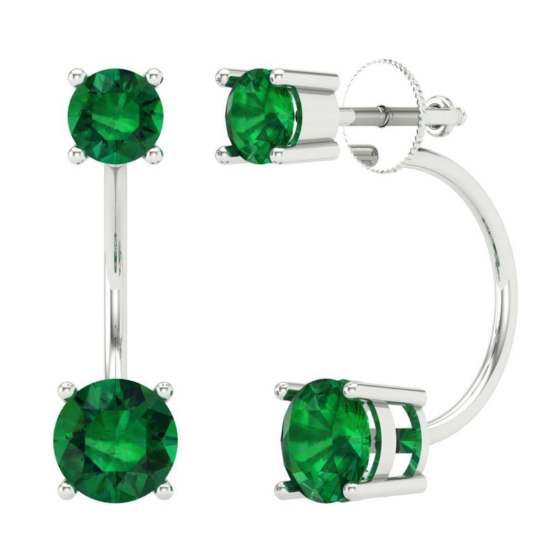 3.0 ct Brilliant Round Cut Solitaire Studs Simulated Emerald Stone White Gold Earrings Screw back