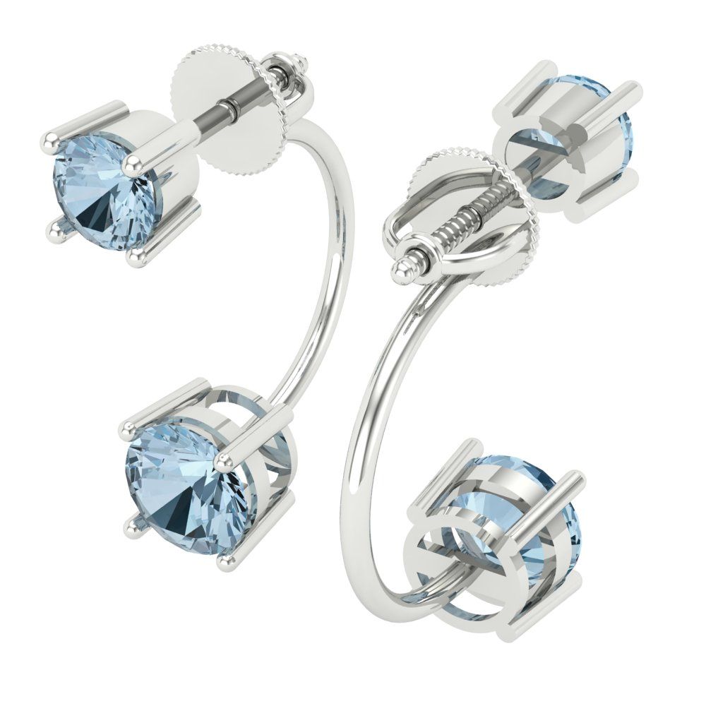 3cttw Aquamarine Gold-Plated 925 Silver Screw Back Stud Earrings