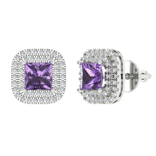 1.96cttw Alexandrite Gold-Plated 925 Silver Screw Back Stud Earrings