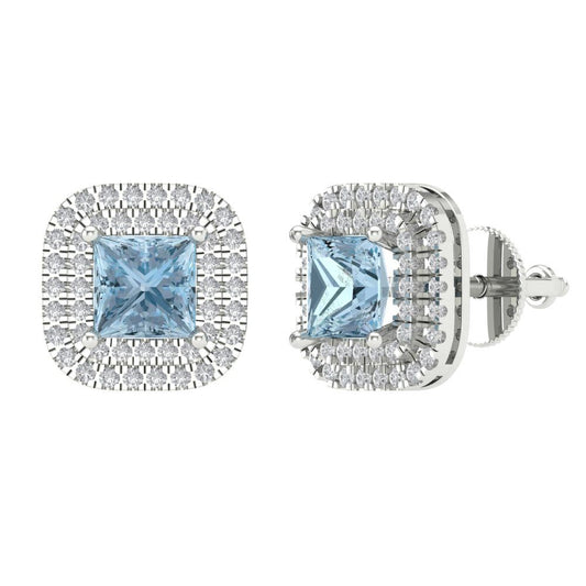 1.96cttw Aquamarine Gold-Plated 925 Silver Screw Back Stud Earrings