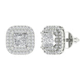 2.46 ct Brilliant Princess Cut Halo Studs Natural Diamond Stone Clarity SI1-2 Color G-H White Gold Earrings Screw back