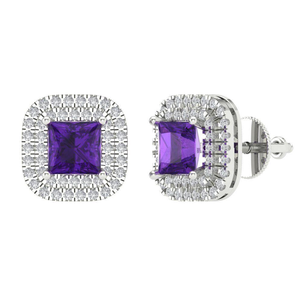 1.96cttw Amethyst Gold-Plated 925 Silver Screw Back Stud Earrings