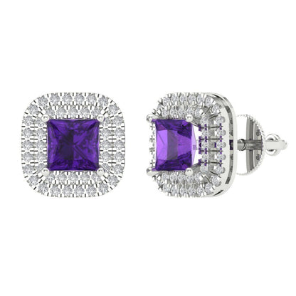 1.96cttw Amethyst Gold-Plated 925 Silver Screw Back Stud Earrings