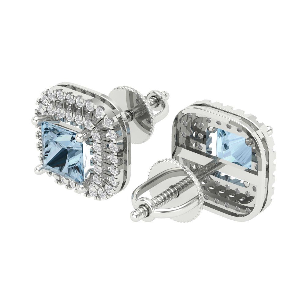 1.96cttw Aquamarine Gold-Plated 925 Silver Screw Back Stud Earrings