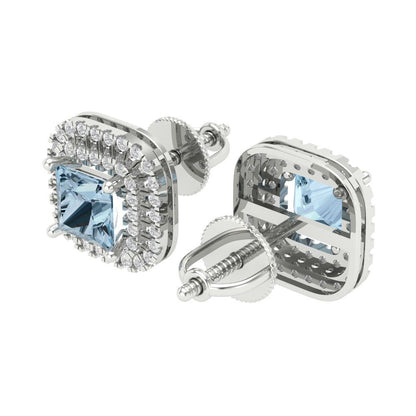 1.96cttw Aquamarine Gold-Plated 925 Silver Screw Back Stud Earrings