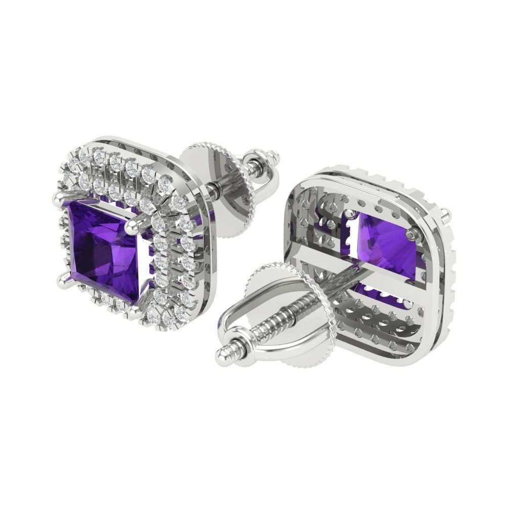 1.96cttw Amethyst Gold-Plated 925 Silver Screw Back Stud Earrings