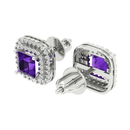 1.96cttw Amethyst Gold-Plated 925 Silver Screw Back Stud Earrings