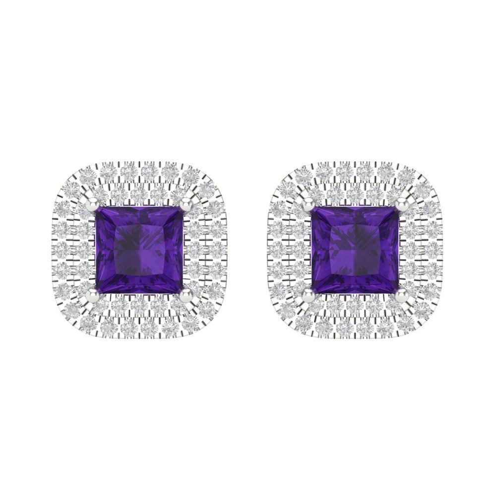 1.96cttw Amethyst Gold-Plated 925 Silver Screw Back Stud Earrings
