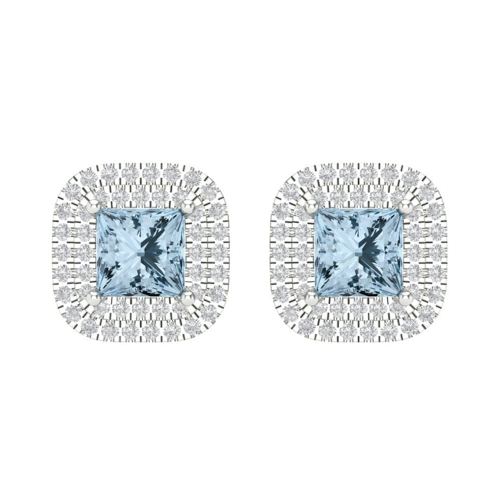 1.96cttw Aquamarine Gold-Plated 925 Silver Screw Back Stud Earrings