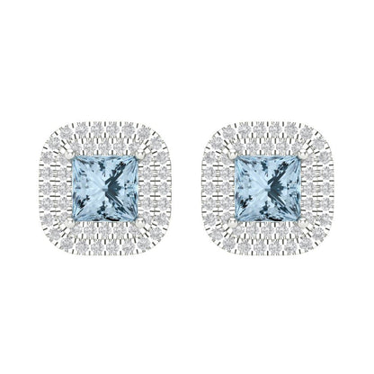 1.96cttw Aquamarine Gold-Plated 925 Silver Screw Back Stud Earrings