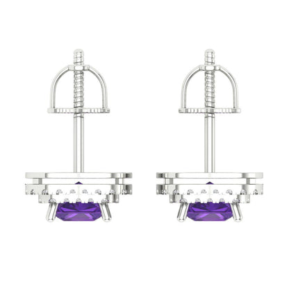 1.96cttw Amethyst Gold-Plated 925 Silver Screw Back Stud Earrings