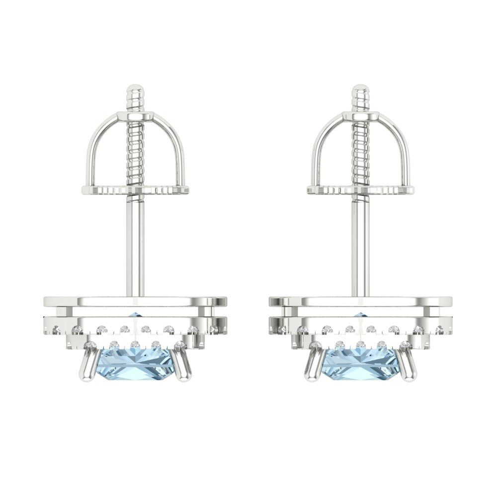 1.96cttw Aquamarine Gold-Plated 925 Silver Screw Back Stud Earrings