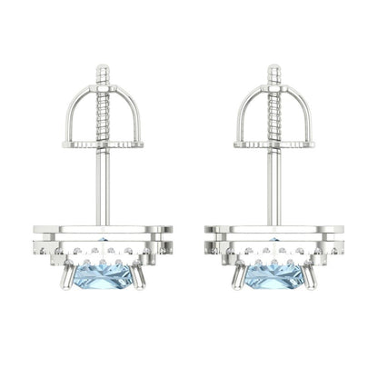 1.96cttw Aquamarine Gold-Plated 925 Silver Screw Back Stud Earrings