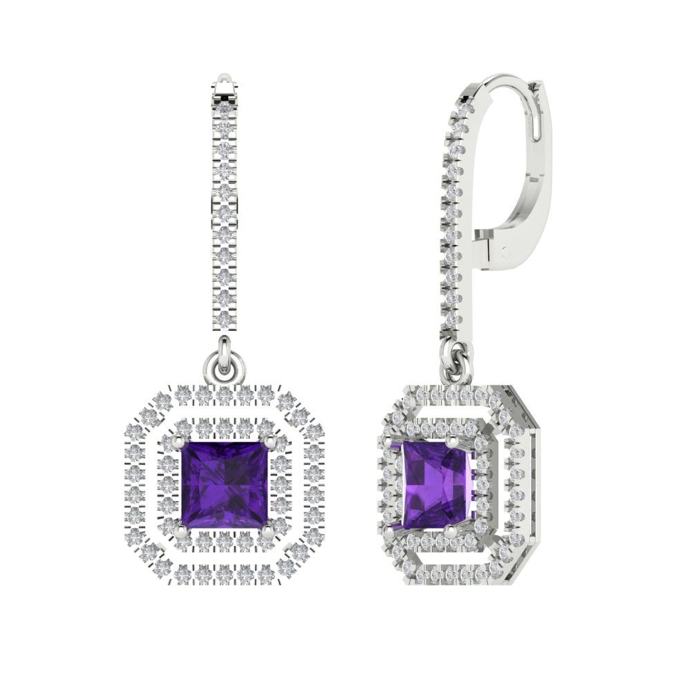2.8174cttw Amethyst Gold-Plated 925 Silver Lever Back Drop Dangle Earrings