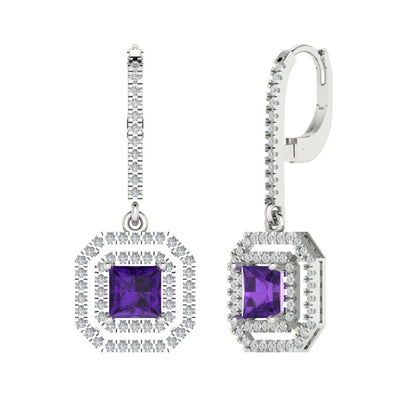 2.8174cttw Amethyst Gold-Plated 925 Silver Lever Back Drop Dangle Earrings