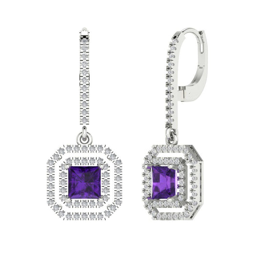 2.8174cttw Amethyst Gold-Plated 925 Silver Lever Back Drop Dangle Earrings