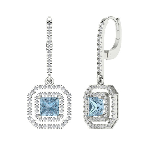 2.8174cttw Aquamarine Gold-Plated 925 Silver Lever Back Drop Dangle Earrings
