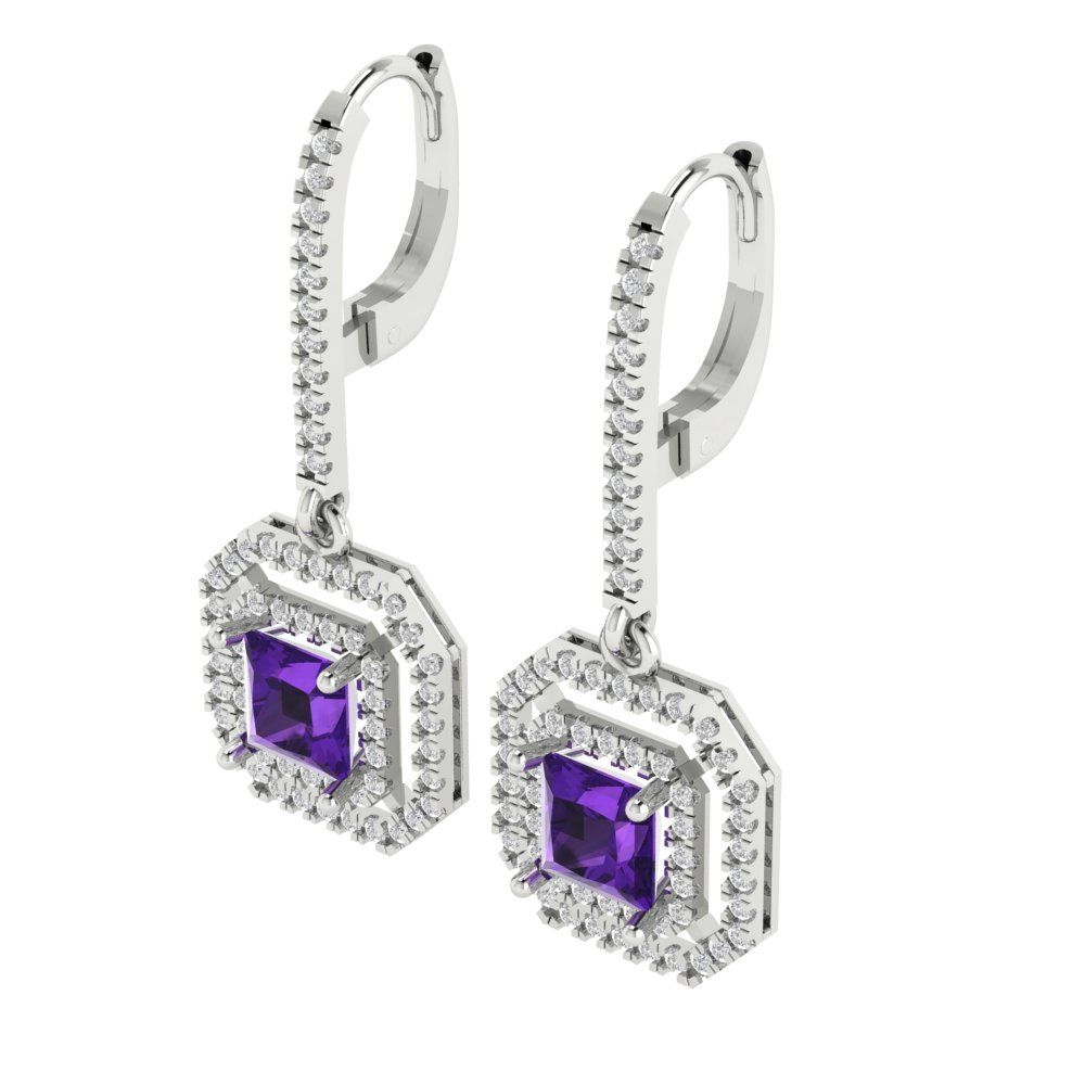 2.8174cttw Amethyst Gold-Plated 925 Silver Lever Back Drop Dangle Earrings