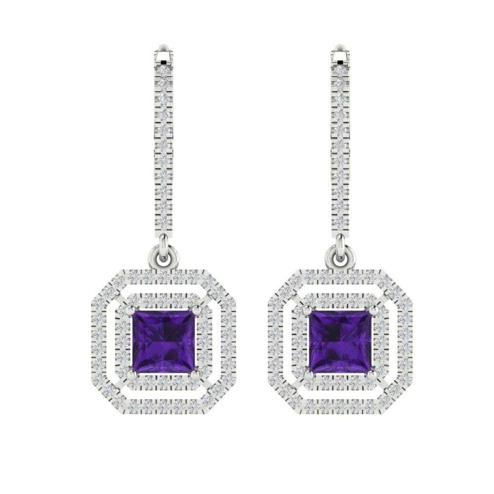 2.8174cttw Amethyst Gold-Plated 925 Silver Lever Back Drop Dangle Earrings