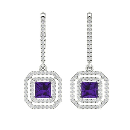 2.8174cttw Amethyst Gold-Plated 925 Silver Lever Back Drop Dangle Earrings
