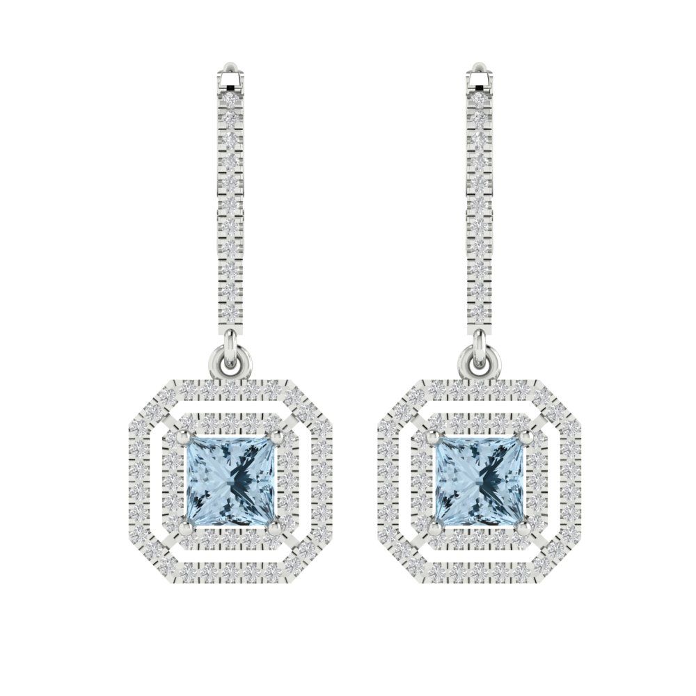 2.8174cttw Aquamarine Gold-Plated 925 Silver Lever Back Drop Dangle Earrings