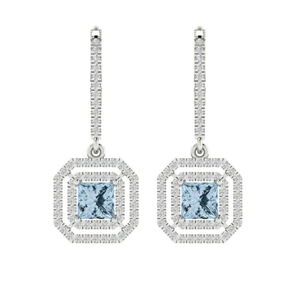 2.8174cttw Aquamarine Gold-Plated 925 Silver Lever Back Drop Dangle Earrings
