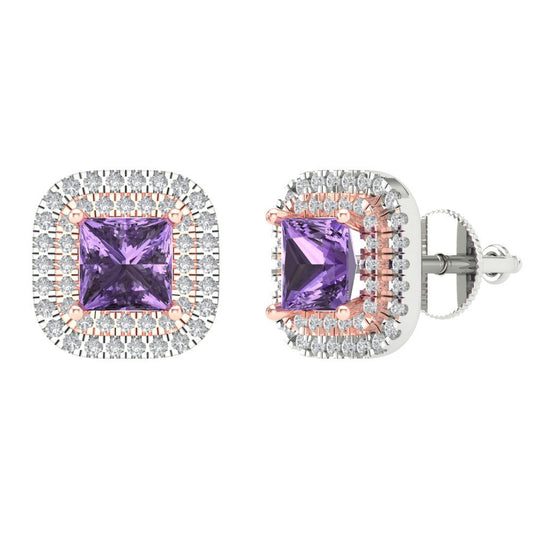 1.73cttw Alexandrite Gold-Plated 925 Silver Screw Back Stud Earrings