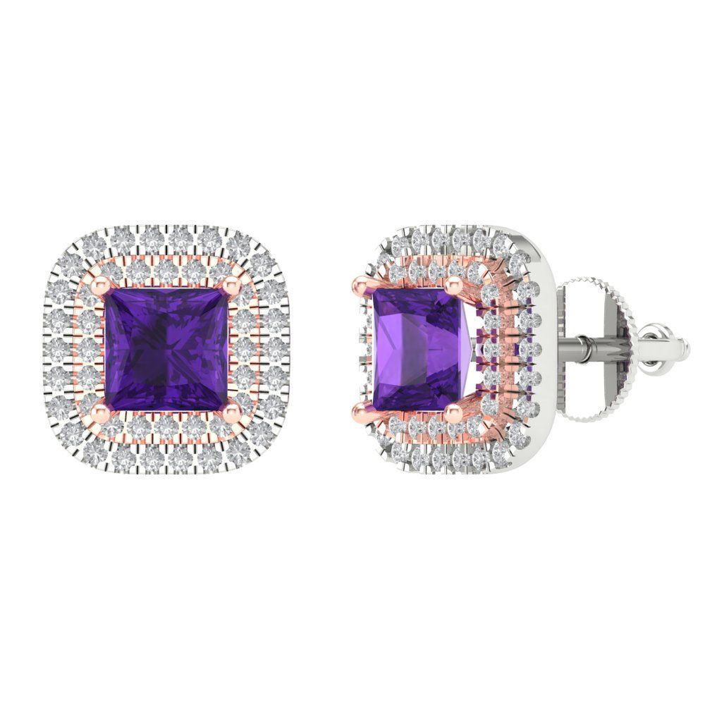 1.73cttw Amethyst Gold-Plated 925 Silver Screw Back Stud Earrings
