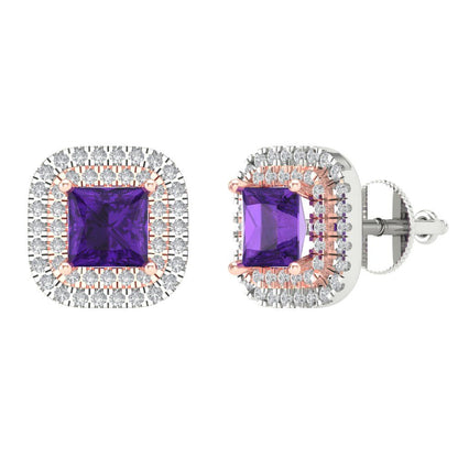 1.73cttw Amethyst Gold-Plated 925 Silver Screw Back Stud Earrings