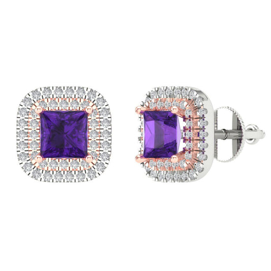 1.73cttw Amethyst Gold-Plated 925 Silver Screw Back Stud Earrings